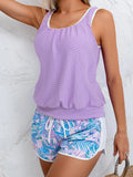 Women's Tankini Swimsuit Modest Two Piece Bathing Suit Tummy Control Athletic Blouson Tank Top with Short Bottoms