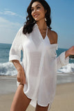 Solid Color Lapel Long Sleeve Swimsuit Cover Up