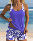Mid Waisted Floral Print Tankini Set
