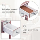 Brafab 43" Luxury Vanity Desk Dressing Table Set with Mirrored Drawers and Stool, Tri-fold Mirror, Makeup Vanity Set for Bedroom, Rose Gold