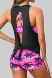 3 Piece Tankini Swimsuit for Women Tank Bathing Suit with Shorts Open Back Athletic Swimwear
