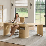 Modern Fluted L shaped 360 Rotating Wooden Office Desk