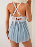 Women's One Piece Swim Dress Swimsuit Tummy Control Mesh Swimdress V Neck Bathing Suit Skirt Tie Back Swimwear