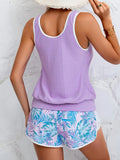 Women's Tankini Swimsuit Modest Two Piece Bathing Suit Tummy Control Athletic Blouson Tank Top with Short Bottoms
