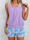 Women's Tankini Swimsuit Modest Two Piece Bathing Suit Tummy Control Athletic Blouson Tank Top with Short Bottoms
