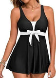 Women Printed Two Piece Tankini Swimsuits Tummy Control Swim Dress High Waisted Boyshort with Pockets