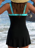 Drawstring Cyan Ombre One Piece Swimdress
