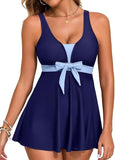 Women Printed Two Piece Tankini Swimsuits Tummy Control Swim Dress High Waisted Boyshort with Pockets
