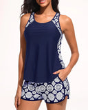 Tankini Swimsuit with Shorts - Tummy Control Two Piece Bathing Suit Swimwear with Sporty Pockets