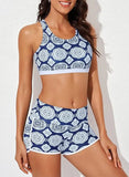 Womens Athletic 3 Piece Tankini Swimsuits with Shorts Swim Tank Tops