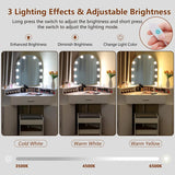 usikey Corner Vanity Desk with Mirror and Lights, Makeup Vanity Table with Charging Station, 3 Drawers & Retractable Side Cabinets, Vanity Desk with Cushioned Stool for Christmas Day, White