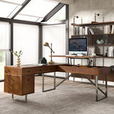 Mid-Century L Shape Lift Top Office Desk