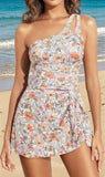 One Piece Swim Dress for Women - One Shoulder Tummy Control Swimsuit with Skirt