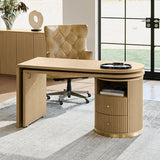 Modern Fluted L shaped  360 Rotating Wooden Office Desk