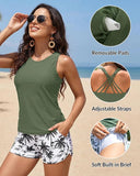 Tummy Control Two Piece Bathing Suits with Shorts 2026 High Neck Swimwear Two Side Pockets