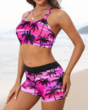 3 Piece Tankini Swimsuit for Women Tank Bathing Suit with Shorts Open Back Athletic Swimwear