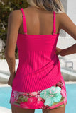 Contrast Binding Mid Waisted Floral Print Tankini Set