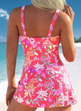 Bowknot Coral Floral Print One Piece Swimdress