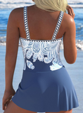Bowknot Dusty Blue Paisley Print One Piece Swimdress