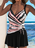 Surplice Black Striped One Piece Swimdress